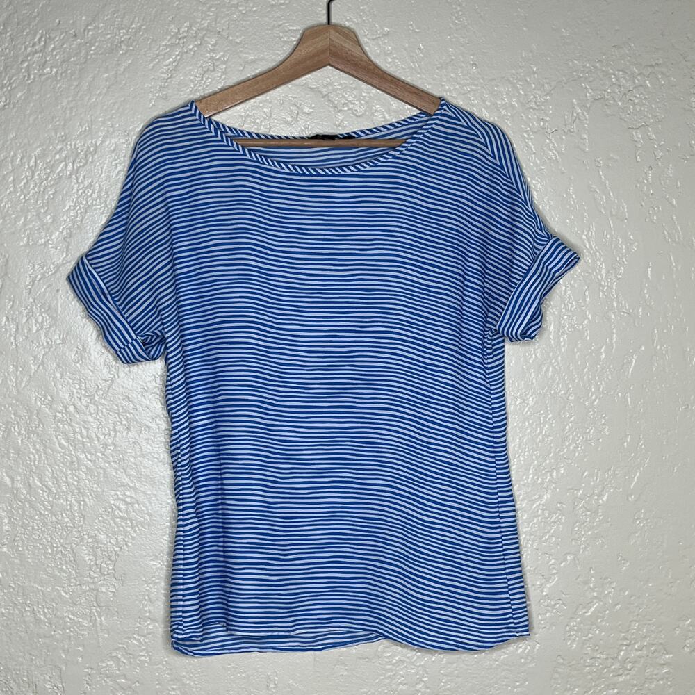 Banana Republic Women's Blue White‎ Striped Roll-Up Sleeve Shell Top Size Small
